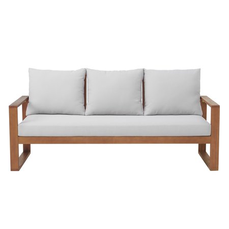 Alaterre Furniture Grafton Eucalyptus 3-Seat Outdoor Bench with Gray Cushions ANGT03EBO